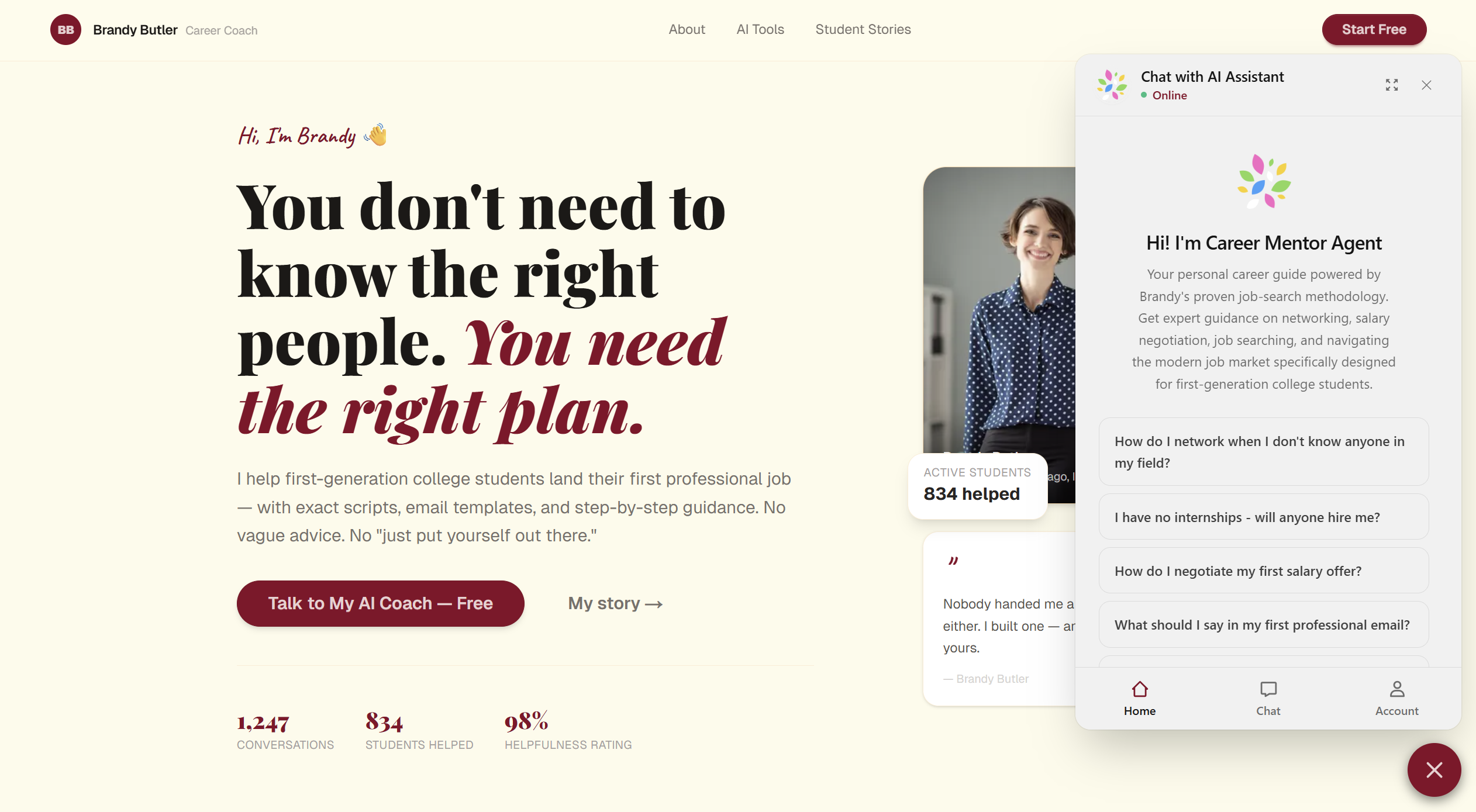Alysium widget embedded on a coaching website
